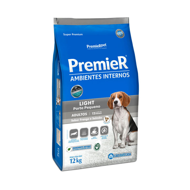 Ração Premier Ambientes Internos Light para Cães Adultos Sabor Frango e Salmão