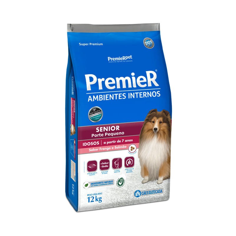 Ração Premier Senior Ambientes Internos para Cães Adultos 7+ Sabor Frango e Salmão