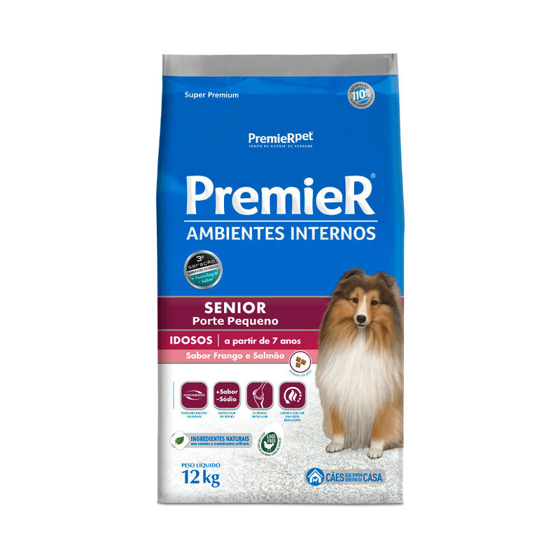 Ração Premier Senior Ambientes Internos para Cães Adultos 7+ Sabor Frango e Salmão