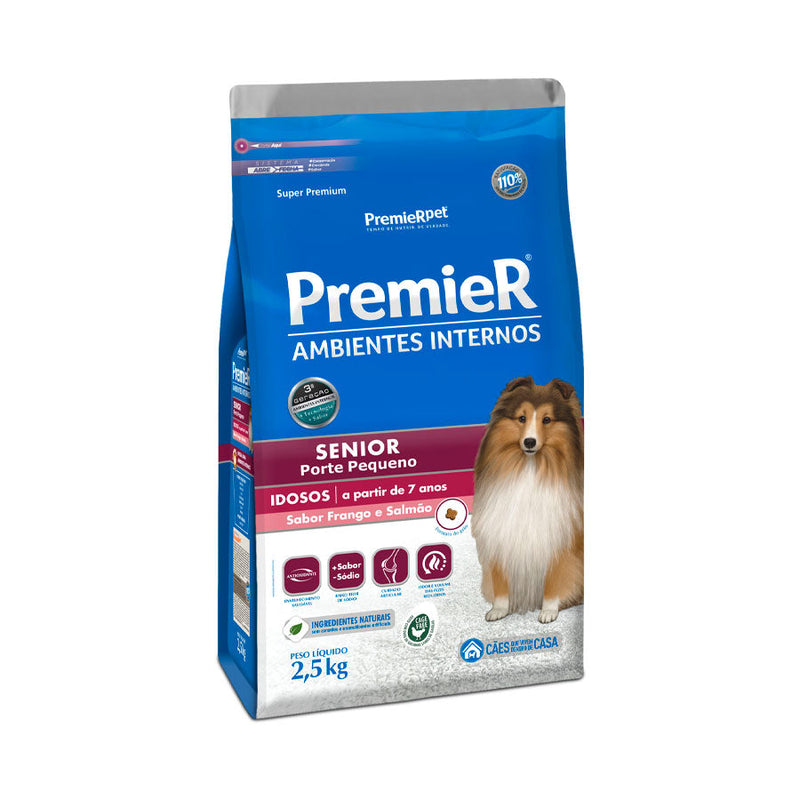 Ração Premier Senior Ambientes Internos para Cães Adultos 7+ Sabor Frango e Salmão