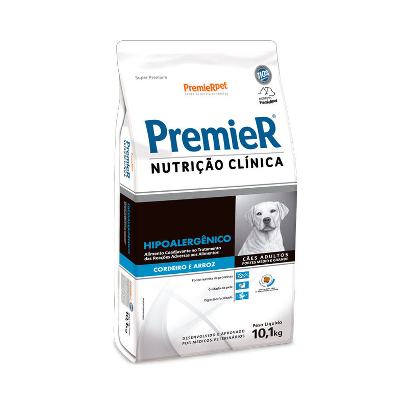 Ração Premier Nutrição Clínica Hipoalergênico para Cães de Médio e Grande Porte Cordeiro e Arroz 10,1kg