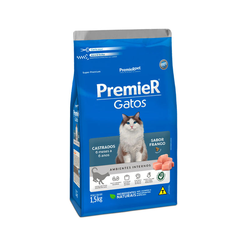 Ração Premier para Gatos Castrados de 6 meses a 6 anos Sabor Frango