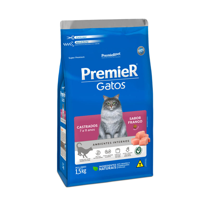 Ração Premier para Gatos Castrados de 7 a 11 anos Sabor Frango