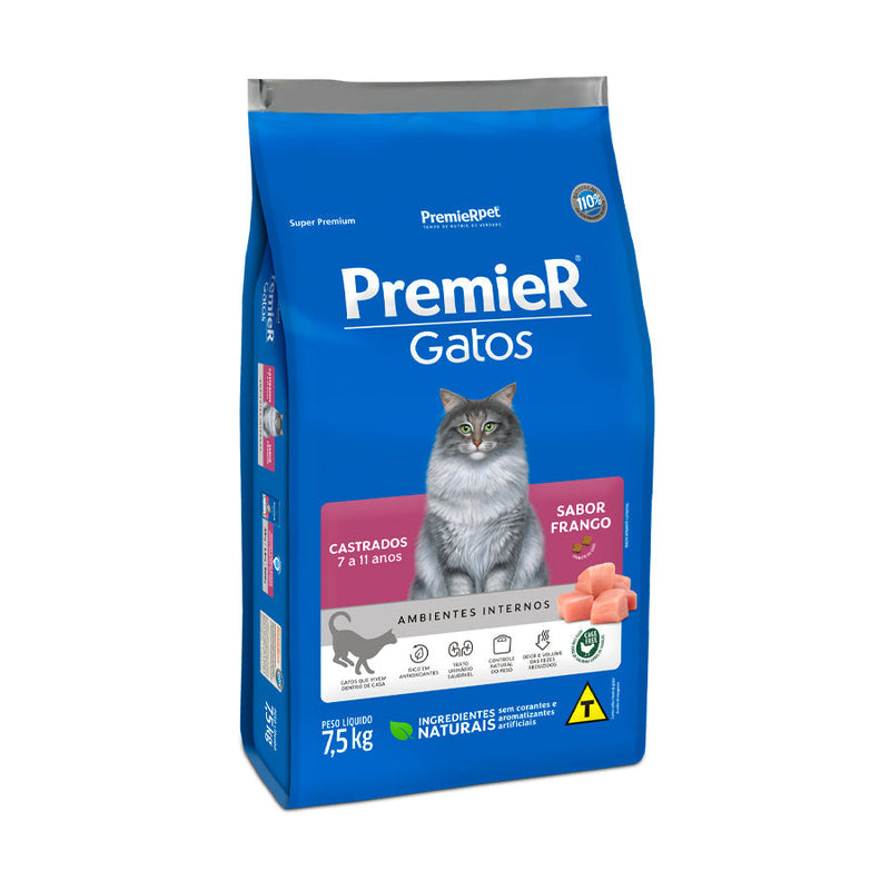 Ração Premier para Gatos Castrados de 7 a 11 anos Sabor Frango