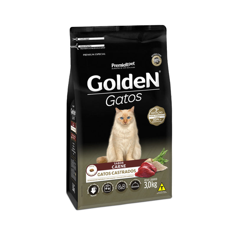 Ração Golden para Gatos Adultos Castrados Sabor Carne