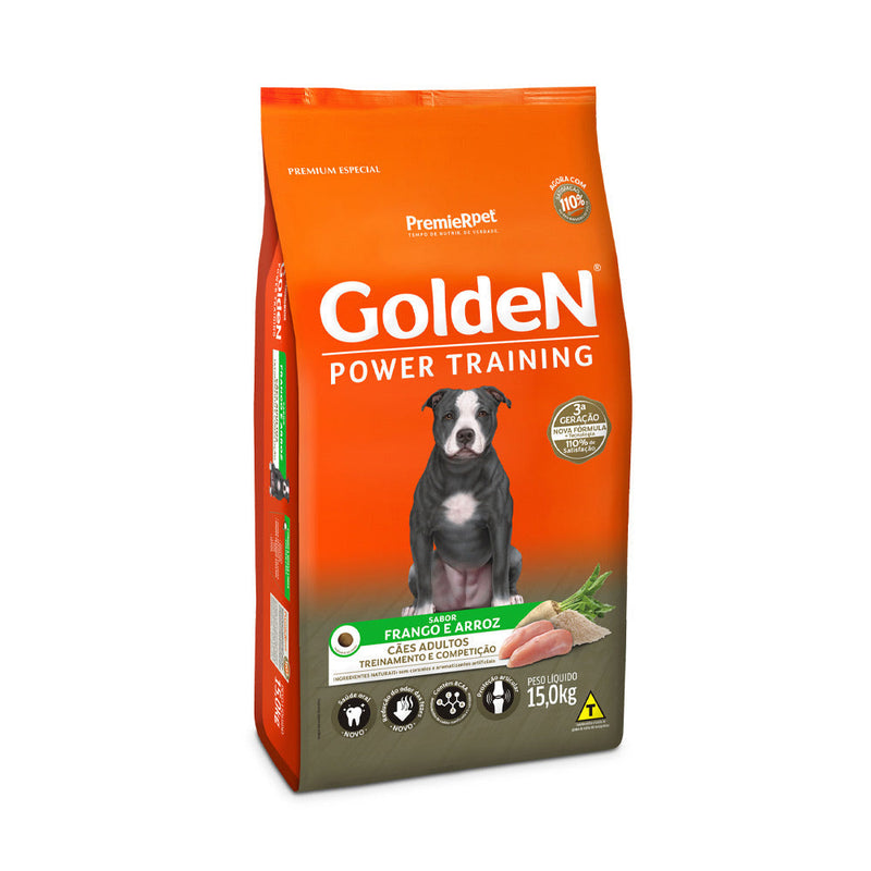 Ração Golden Power Training para Cães Adultos Sabor Frango e Arroz - 15 kg