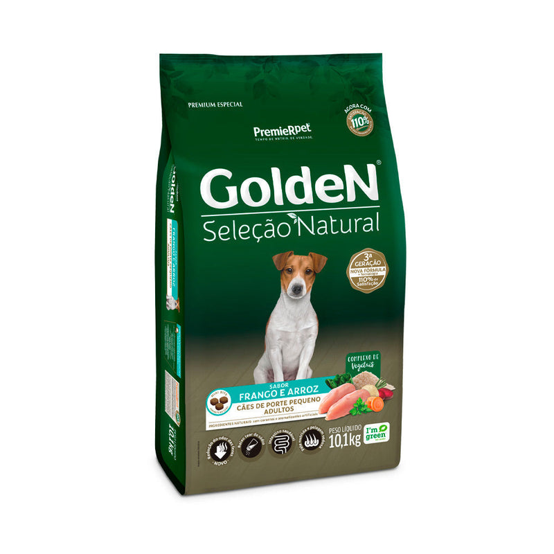 Ração Golden Seleção Natural Mini Bits para Cães Adultos de Porte Pequeno Sabor Frango e Arroz