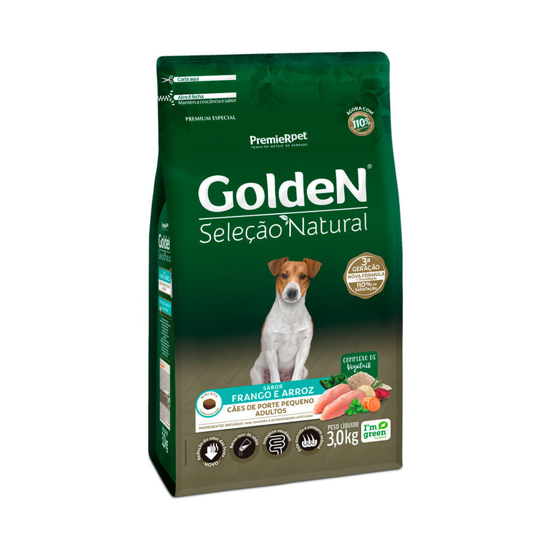 Ração Golden Seleção Natural Mini Bits para Cães Adultos de Porte Pequeno Sabor Frango e Arroz