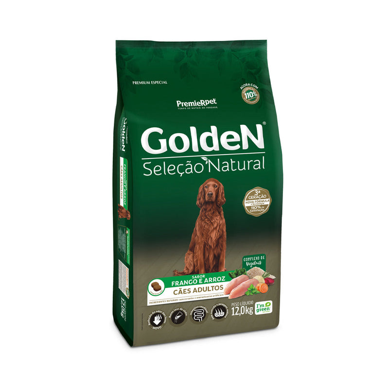 Ração Golden Seleção Natural para Cães Adultos Sabor Frango e Arroz