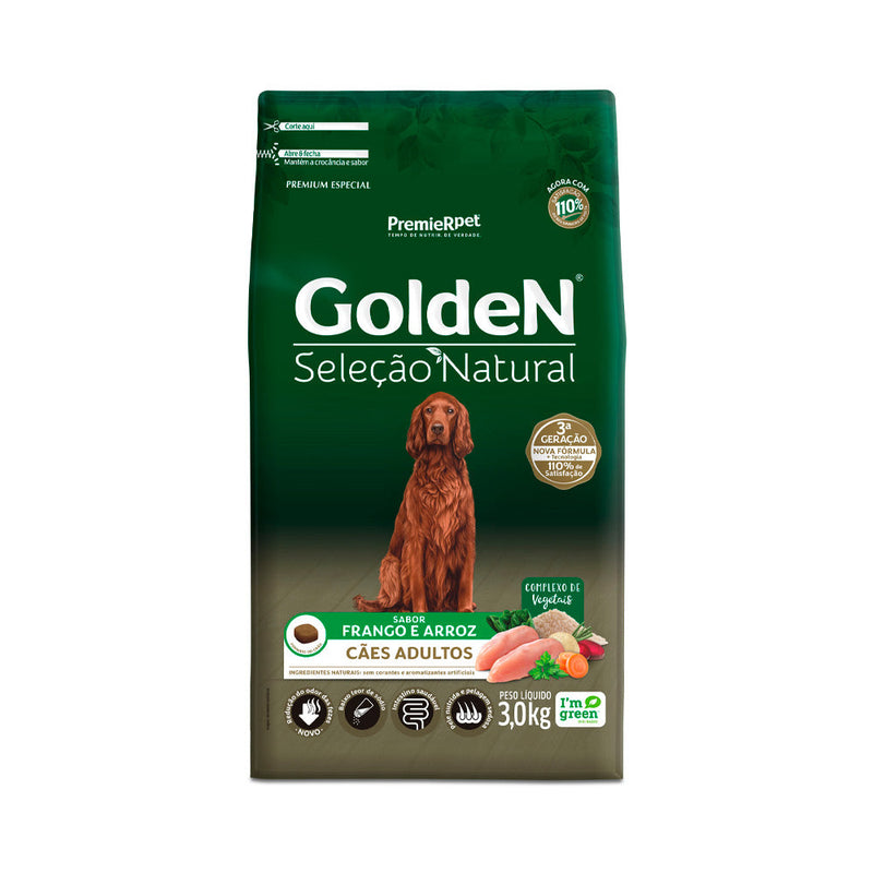 Ração Golden Seleção Natural para Cães Adultos Sabor Frango e Arroz