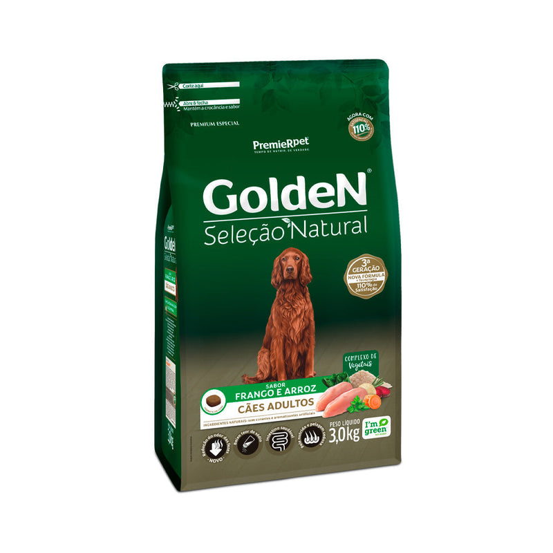 Ração Golden Seleção Natural para Cães Adultos Sabor Frango e Arroz