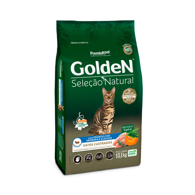 Ração Golden Seleção Natural para Gatos Adultos Castrados Sabor Frango com Abóbora e Alecrim