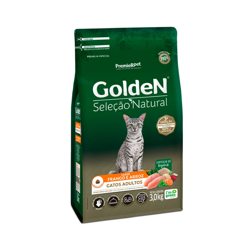 Ração Golden Seleção Natural para Gatos Adultos Sabor Frango e Arroz