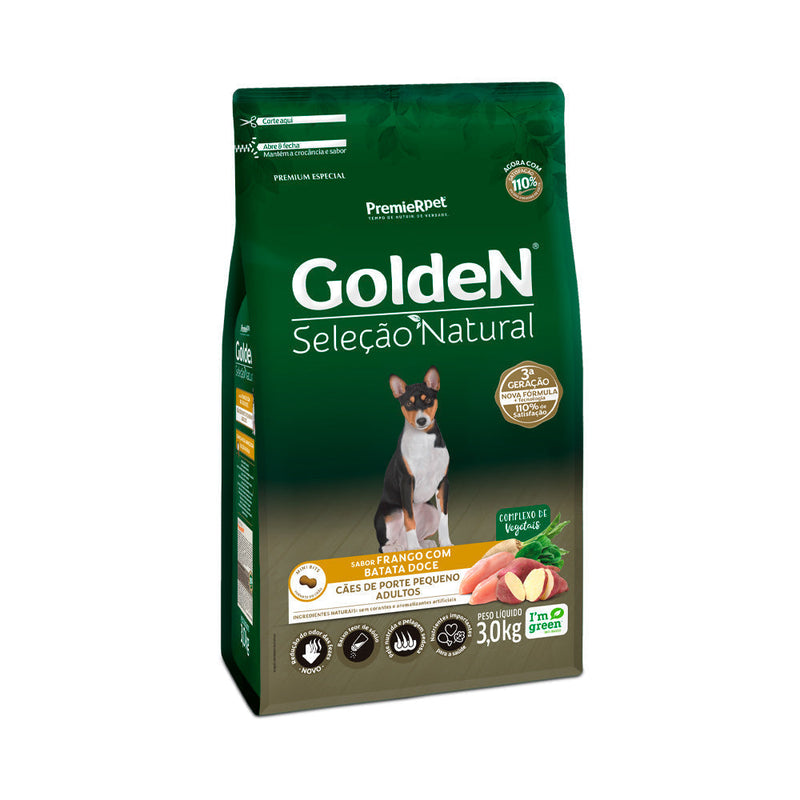 Ração Golden Seleção Natural para Cães Adultos de Porte Pequeno Sabor Frango com Batata Doce