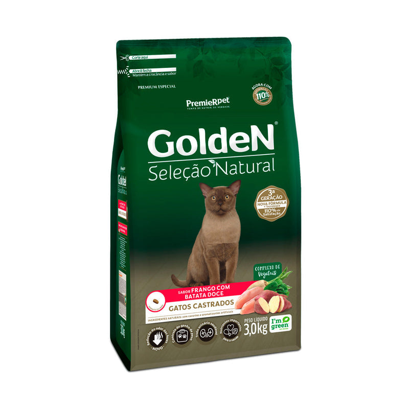 Ração Golden Seleção Natural para Gatos Castrados Sabor Frango com Batata Doce