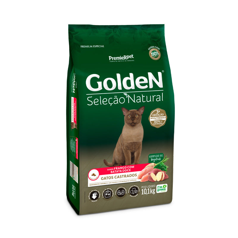 Ração Golden Seleção Natural para Gatos Castrados Sabor Frango com Batata Doce