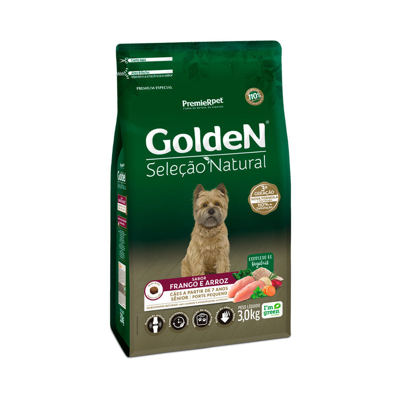 Ração Golden Seleção Natural para Cães Sênior de Porte Pequeno Sabor Frango e Arroz