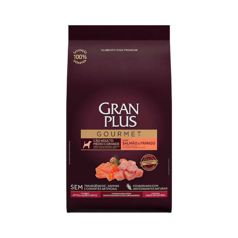 Ração GranPlus Gourmet para Cães Adultos de Médio e Grande Porte Sabor Salmão e Frango 10,1kg