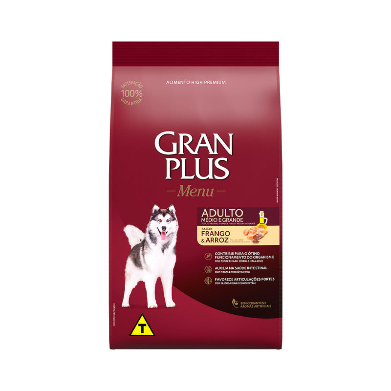 Ração GranPlus Menu para Cães Adultos de Porte Médio e Grande Sabor Frango e Arroz