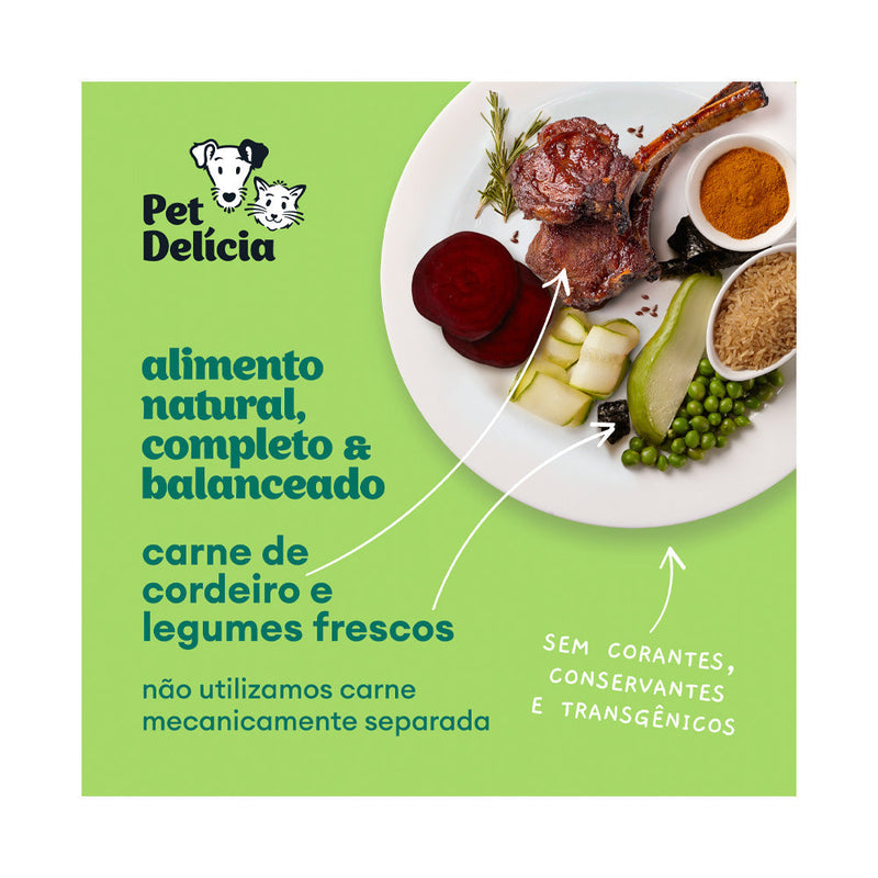 Ração Úmida Natural Pet Delícia Cordeiro com Legumes Proteína Alternativa para Cães Adultos 320 g