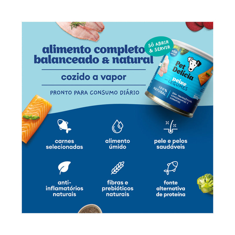 Ração Úmida Natural Pet Delícia Peixe com Legumes Proteína Alternativa para Cães Adultos 320 g