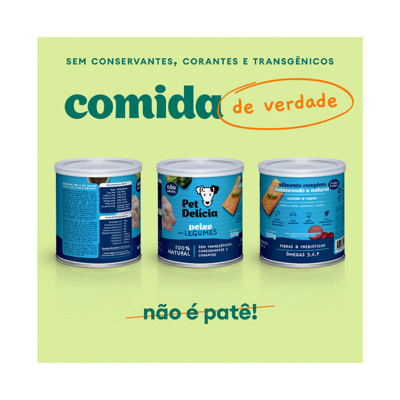 Ração Úmida Natural Pet Delícia Peixe com Legumes Proteína Alternativa para Cães Adultos 320 g