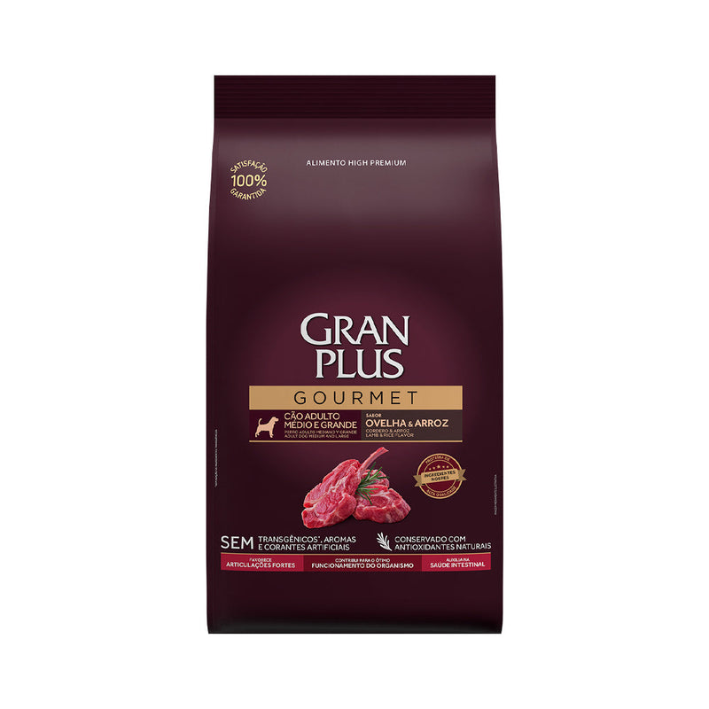 Ração GranPlus Gourmet para Cães Adultos de Médio e Grande Porte Sabor Ovelha e Arroz