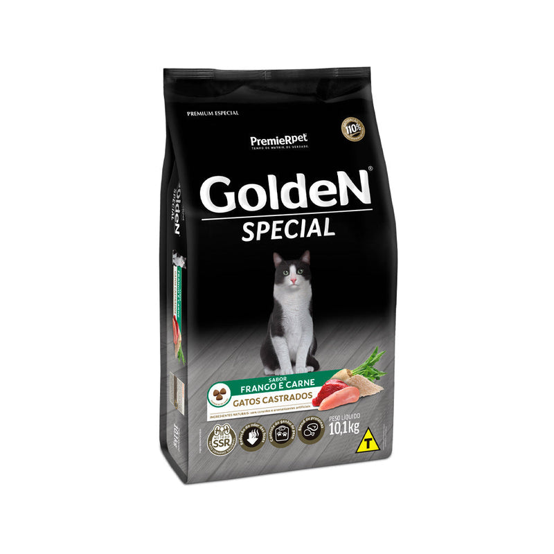 Ração Golden Special para Gatos Castrados Sabor Frango e Carne 10,1 kg.