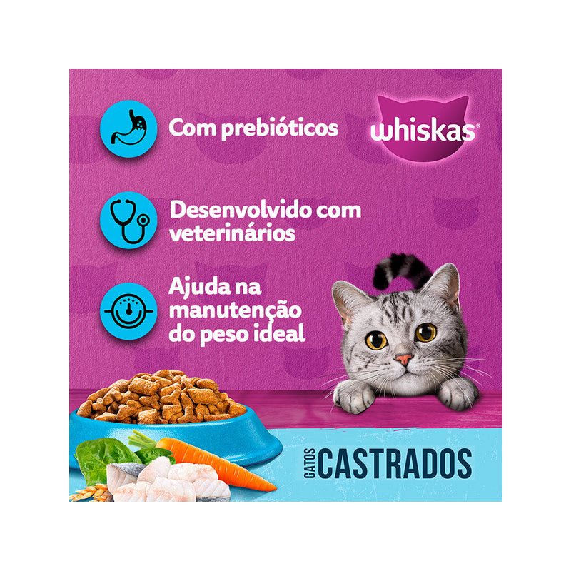 Ração Whiskas para Gatos Adultos Castrados Sabor Peixe