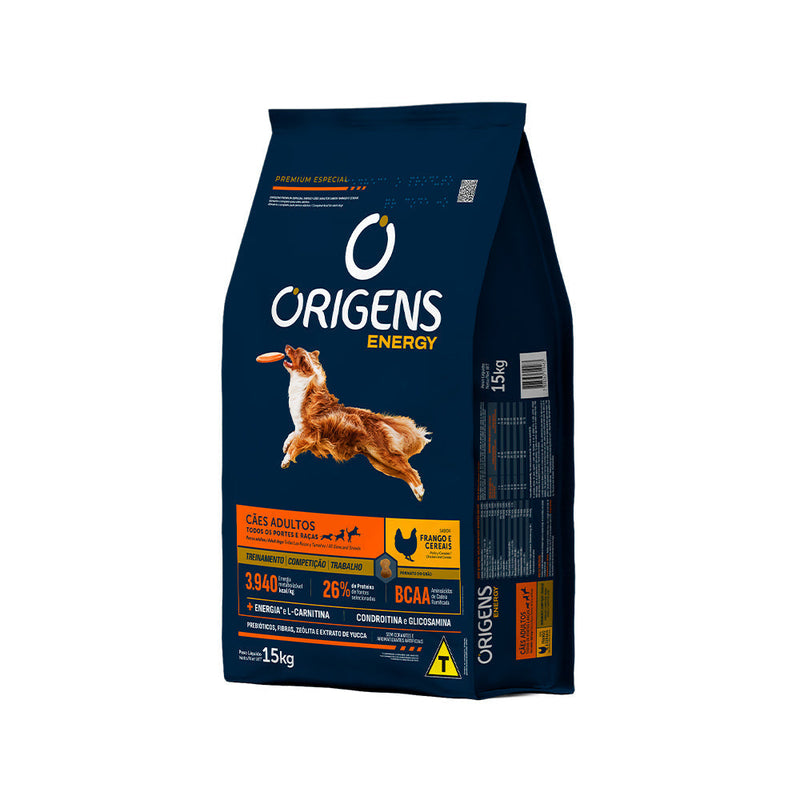 Ração Origens Energy para Cães Adultos Sabor Frango e Cereais 15 kg