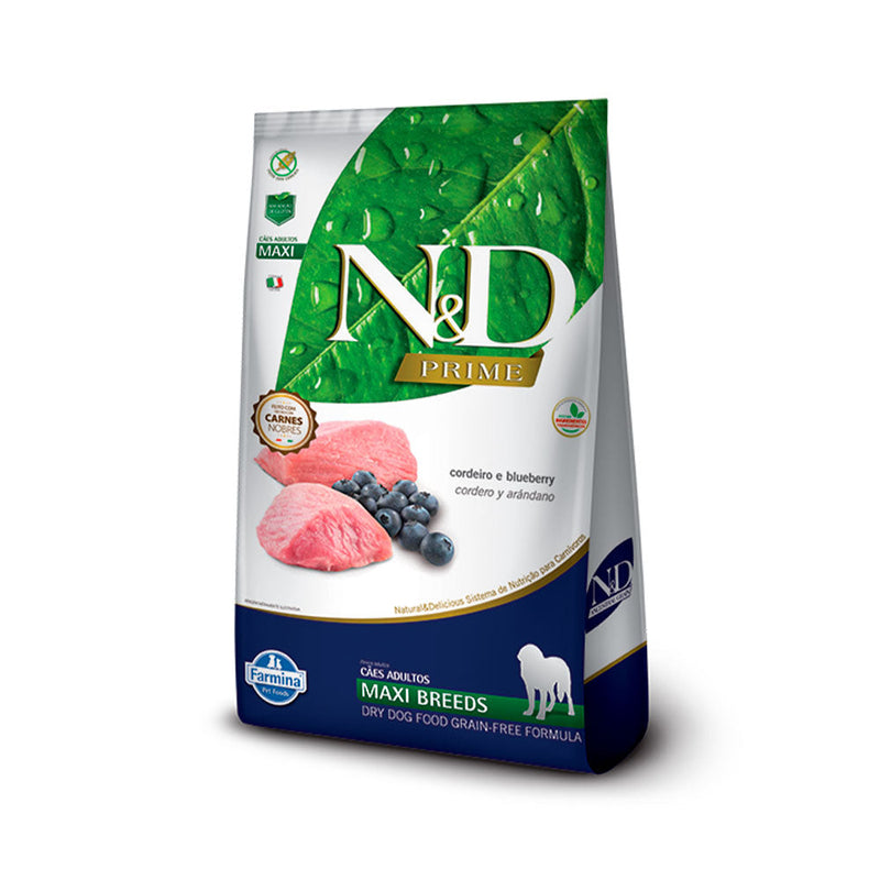 Ração N&D Prime para Cães Adultos de Raças Grandes Sabor Cordeiro e Blueberry - 10,1kg