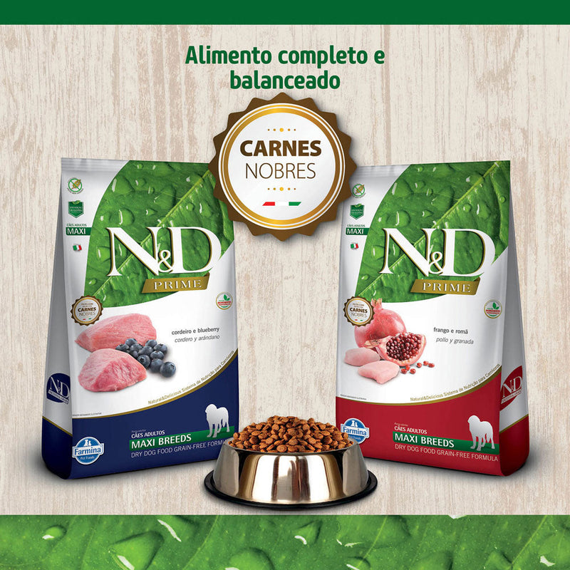 Ração N&D Prime para Cães Adultos de Raças Grandes Sabor Cordeiro e Blueberry - 10,1kg