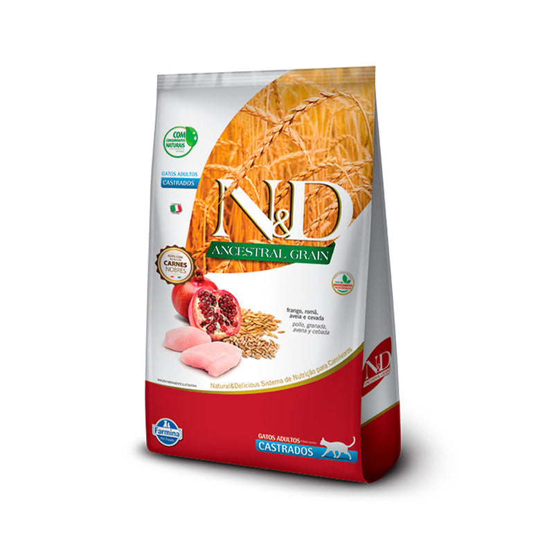 Ração Farmina N&D Ancestral Grain para Gatos Castrados Sabor Frango e Romã