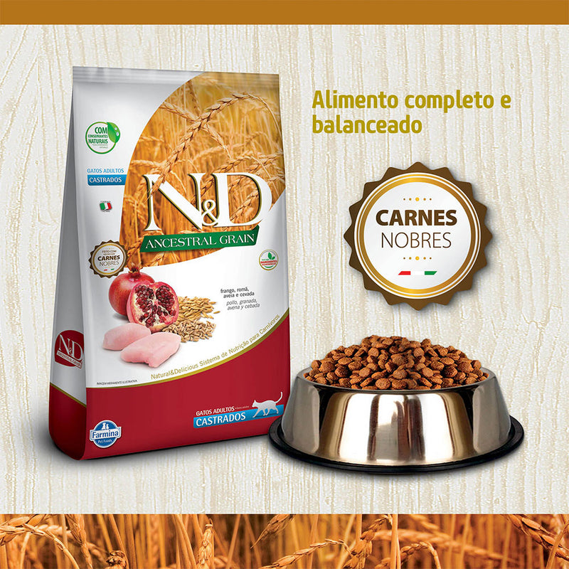 Ração Farmina N&D Ancestral Grain para Gatos Castrados Sabor Frango e Romã