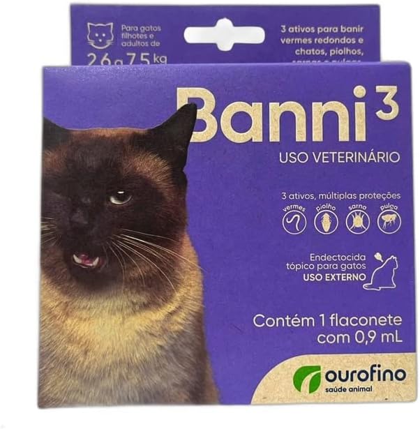 Banni3 Vermífugo para Gatos até 2,6 a 7,5kg Ourofino