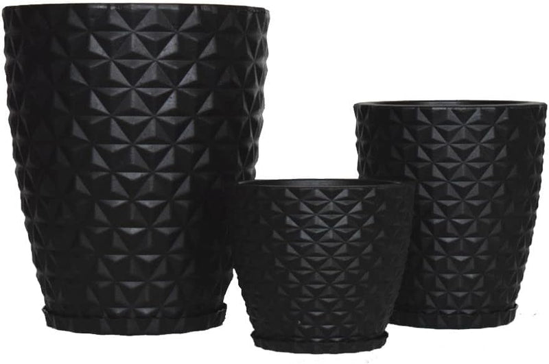 Kit 3 Vasos Planta Decorativo Jardim Coluna Diamante 0,1 e 2 Cor:Preto