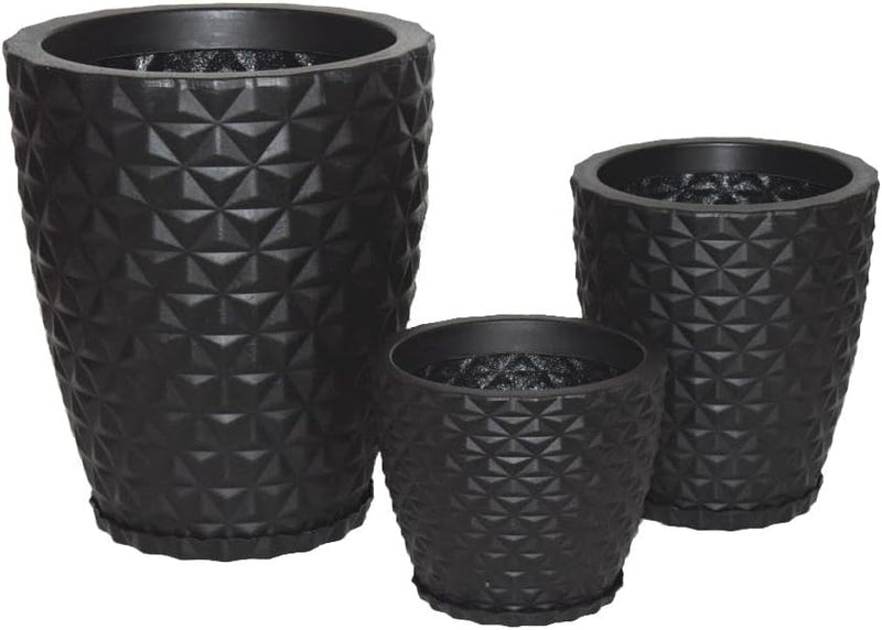 Kit 3 Vasos Planta Decorativo Jardim Coluna Diamante 0,1 e 2 Cor:Preto