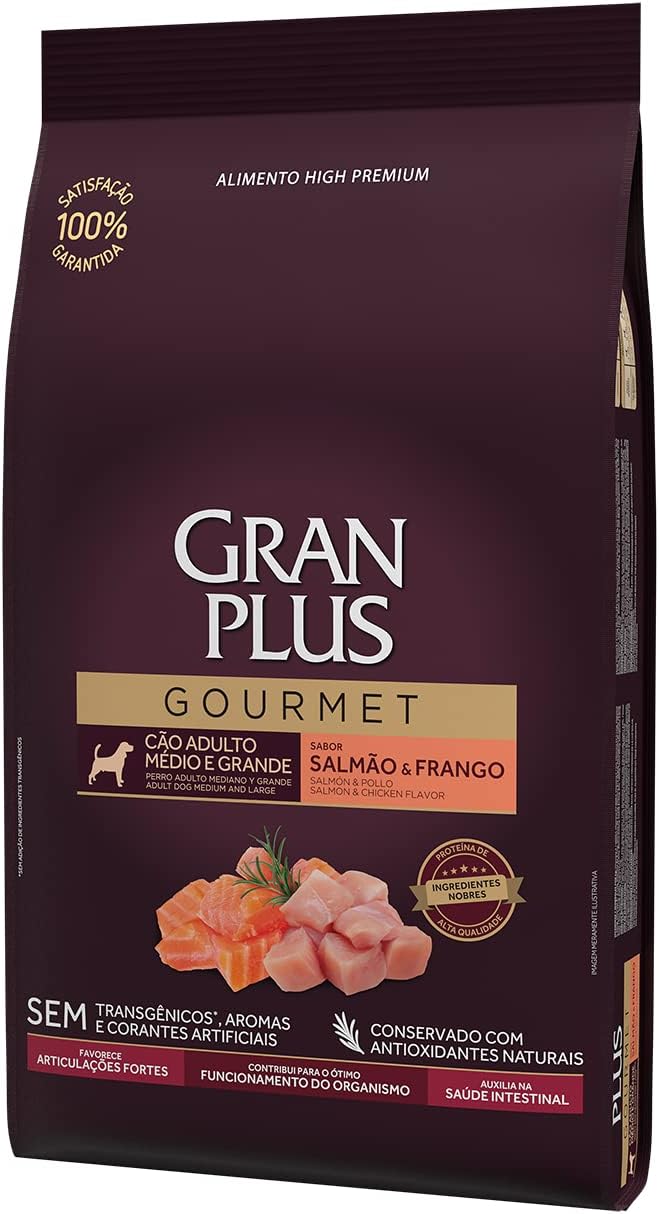 Ração GranPlus Gourmet para Cães Adultos de Médio e Grande Porte Sabor Salmão e Frango 10,1kg