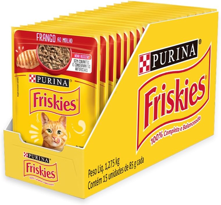 Pack Nestlé Purina Friskies Ração Úmida Para Gatos Adultos Frango Ao Molho - Com 15 Sachês 85g