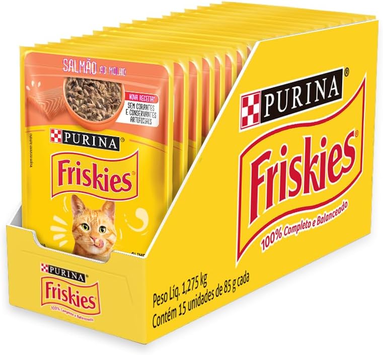 Pack Nestlé Purina Friskies Ração Úmida Para Gatos Adultos Salmão Ao Molho - Com 15 Sachês 85g