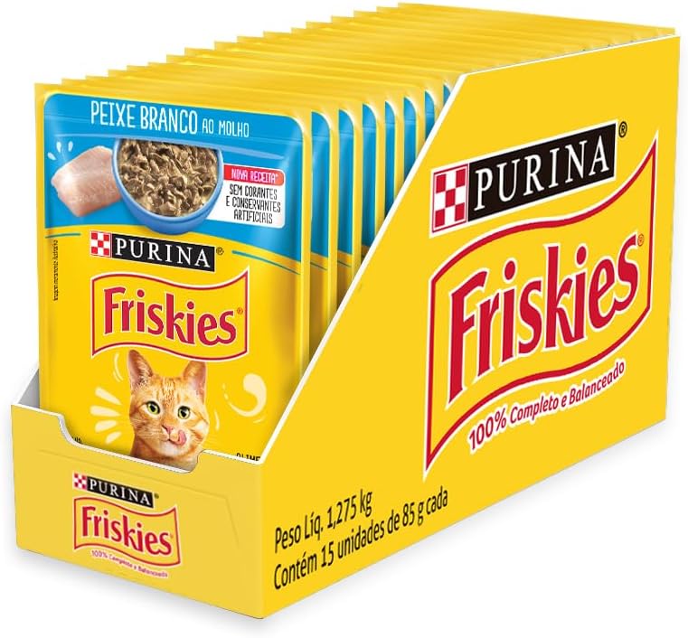 Pack Ração Úmida Friskies Para Gatos Adultos Sabor Peixe Branco Ao Molho - Com 15 Sachês 85g