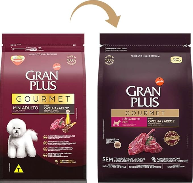 Ração GranPlus Gourmet para Cães Adultos de Porte Mini Sabor Ovelha e Arroz