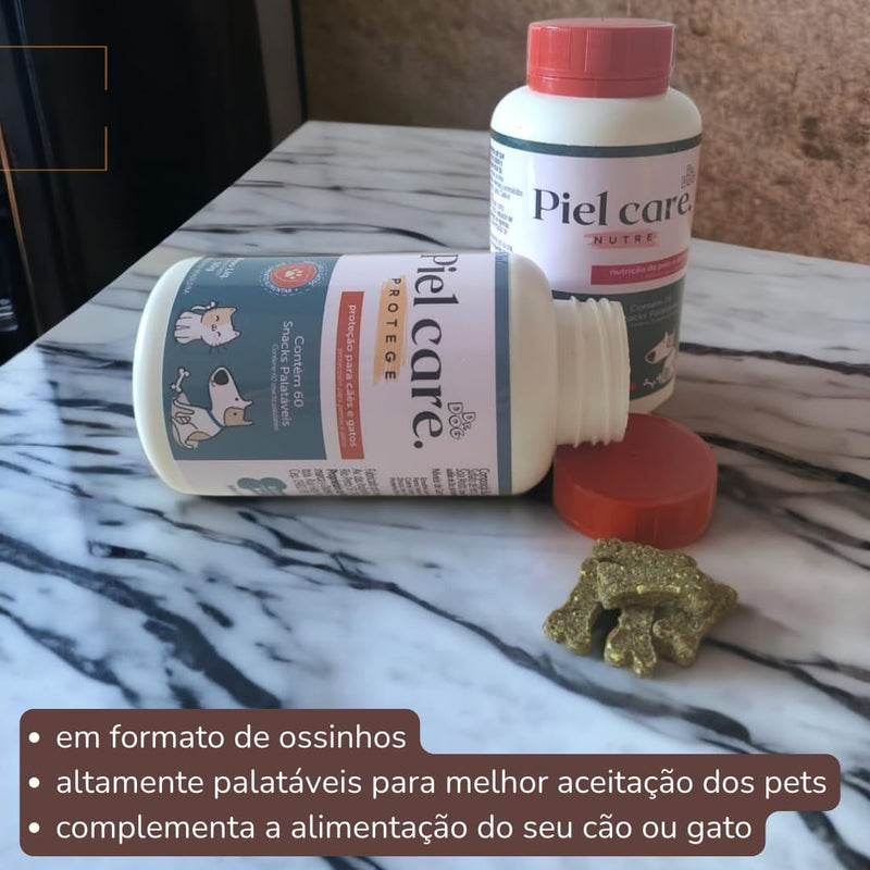 Kit de Banho Pet Alérgico: Shampoo Hipoalergênico +condicionador hidratante sem enxágue + Snack Funcional Suplemento Pele Derme Pet Alérgico