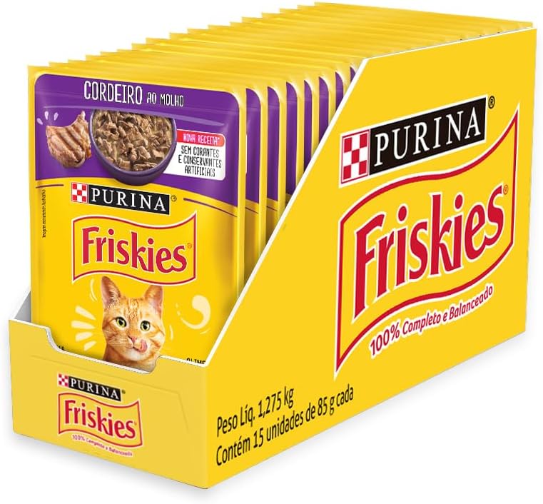 Pack Nestlé Purina Friskies Ração Úmida Para Gatos Adultos Cordeiro Ao Molho - Com 15 Sachês 85g