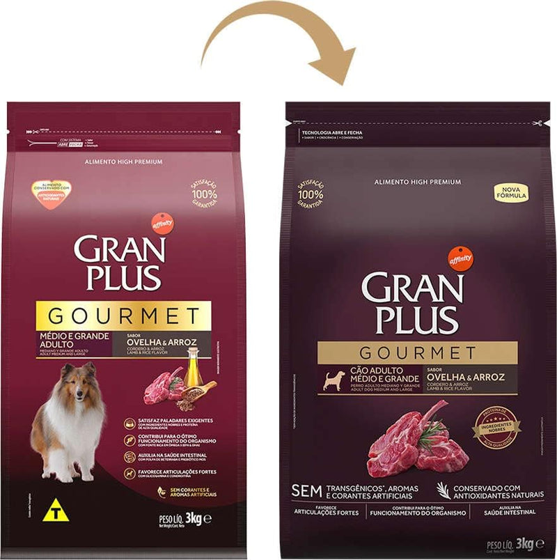 Ração GranPlus Gourmet para Cães Adultos de Médio e Grande Porte Sabor Ovelha e Arroz