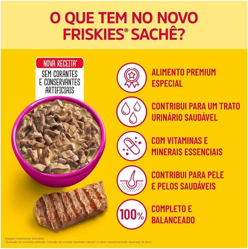 Pack Nestlé Purina Friskies Ração Úmida Para Gatos Adultos Carne Ao Molho - Com 15 Sachês 85g