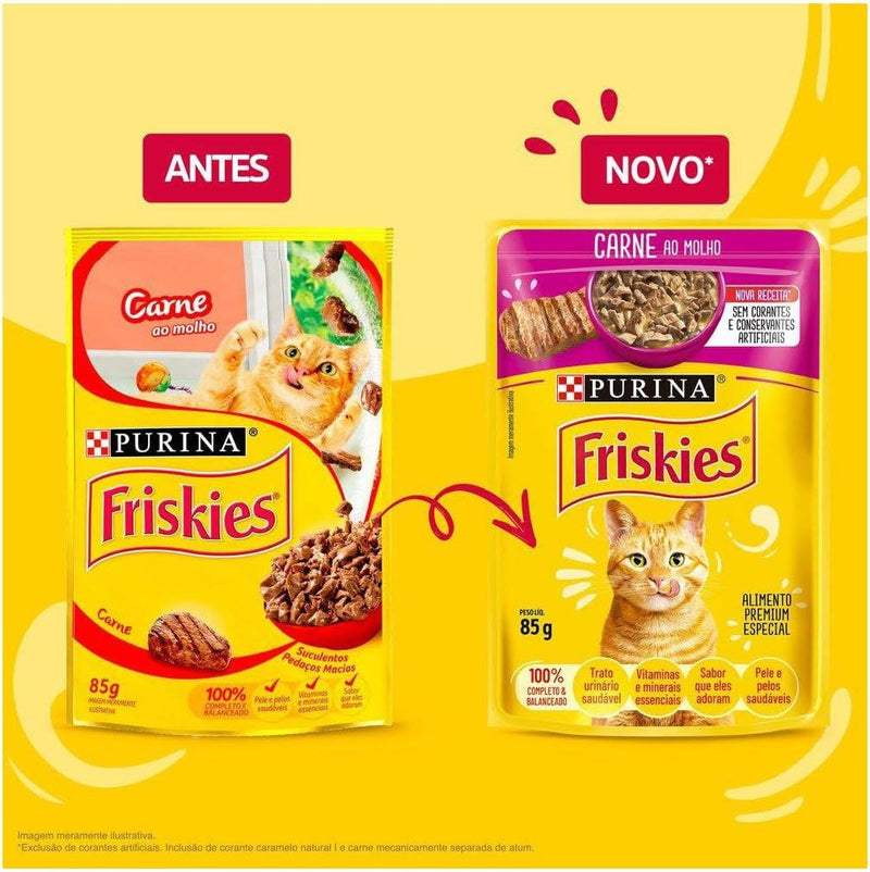 Pack Nestlé Purina Friskies Ração Úmida Para Gatos Adultos Carne Ao Molho - Com 15 Sachês 85g