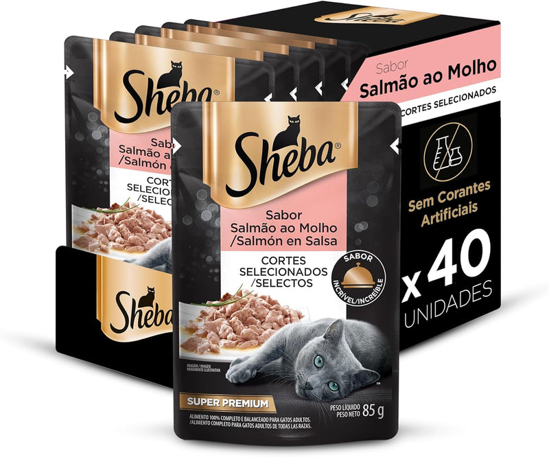 Pack Ração Úmida Sheba Sachê para Gatos Adultos Sabor Salmão ao Molho 85g - 40 unidades