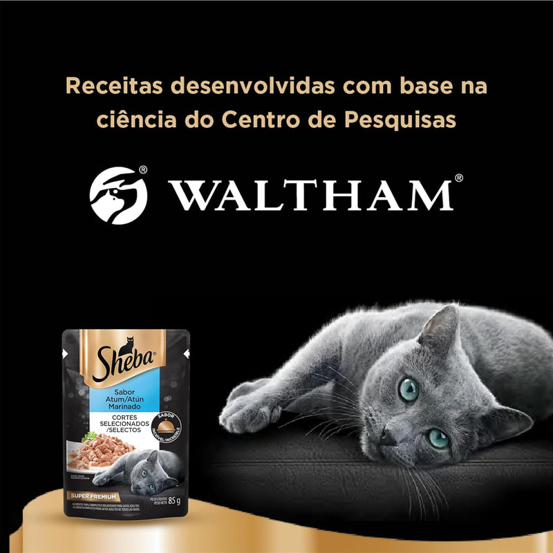 Pack Ração Úmida Sheba Sachê para Gatos Adultos Sabor Atum Marinado 85g - 40 unidades