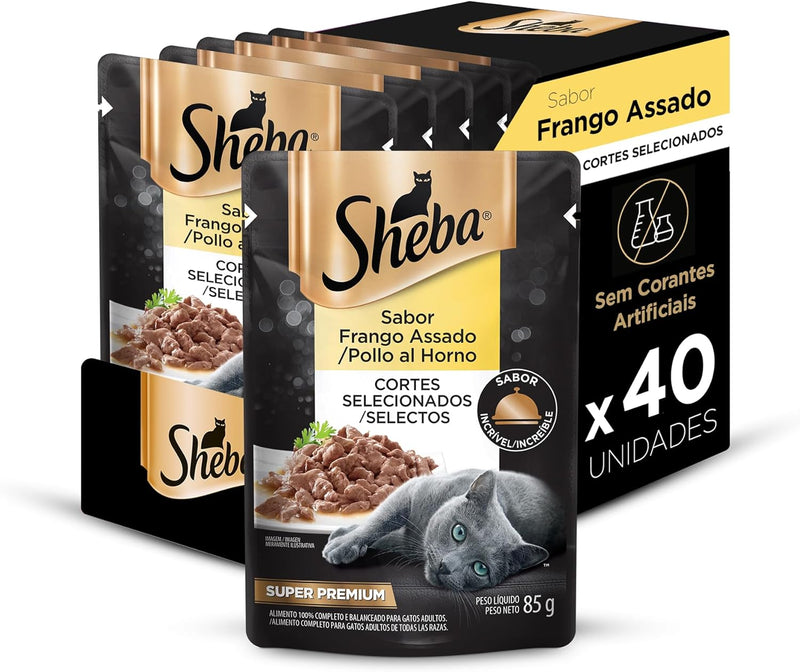 Pack Ração Úmida Sheba Sachê para Gatos Adultos Sabor Frango Assado 85g - 40 unidades